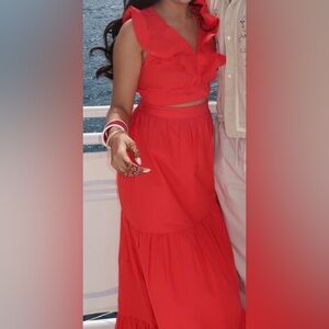 Red matching set. Top and maxi skirt. Worn once. Medium